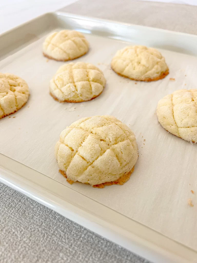 melon pan cookies on a sheet pan