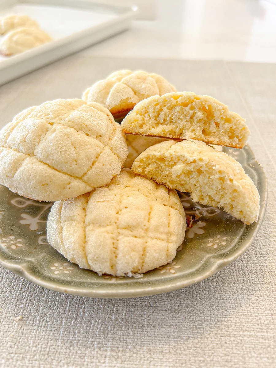 melon pan cookies on a plate